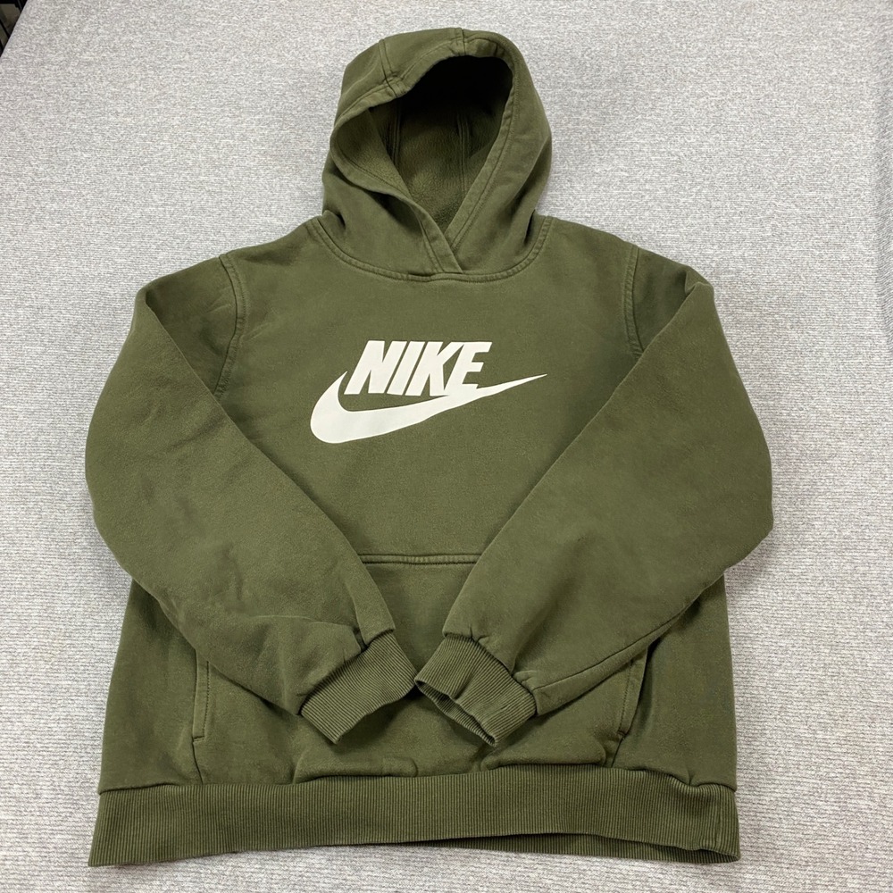 Nike Boys XL Green Pullover Hoodie Sweatshirt Big Logo Futura Fleece Olive